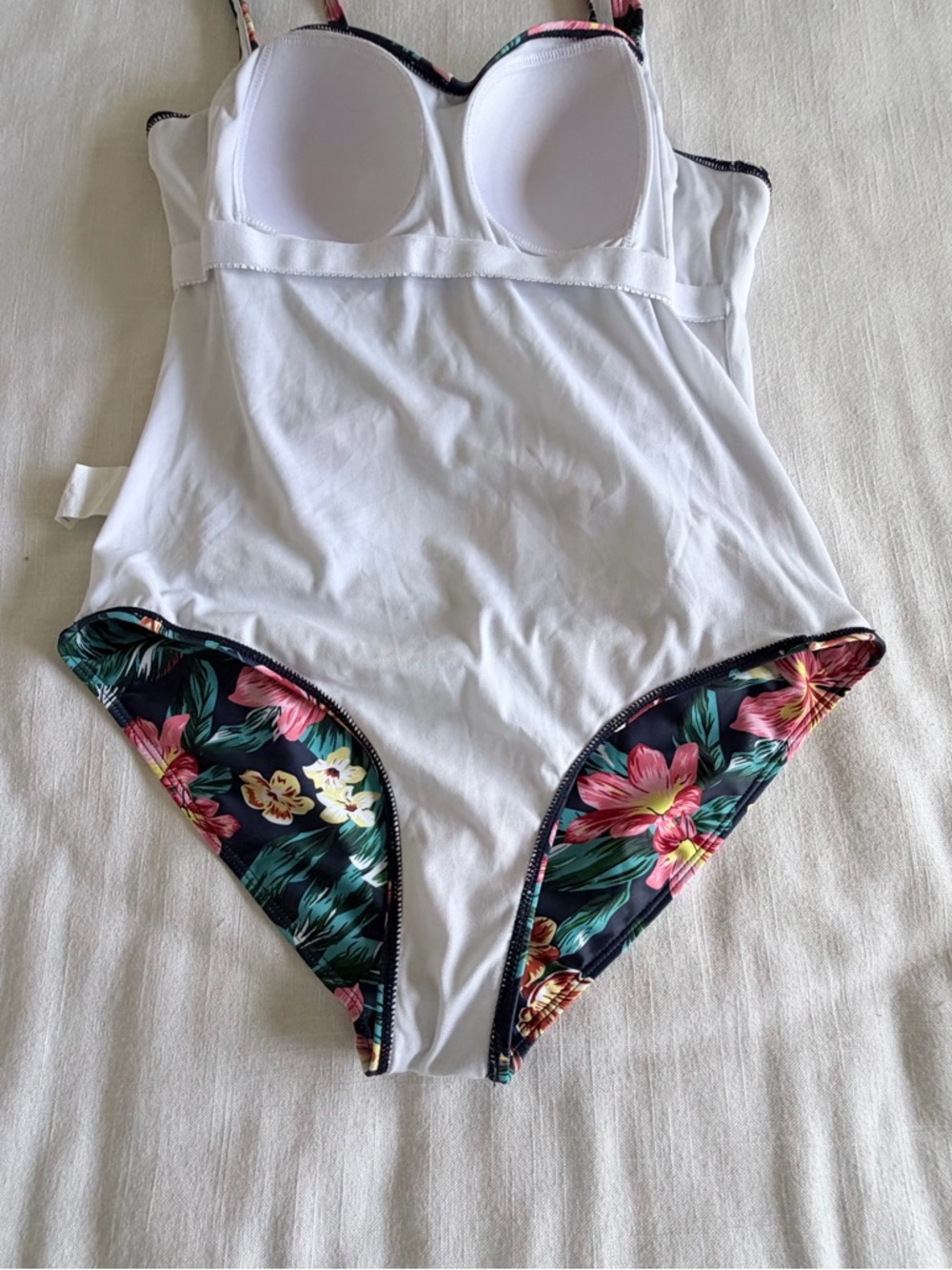 Ekouaer Swimsuit Womens XL Blue Floral One Piece Padded Tank Ruched Tropical - Picture 7 of 9